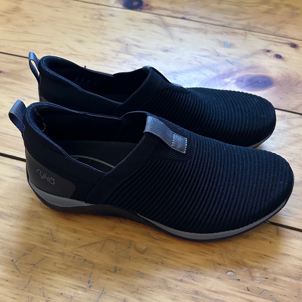 Ryka Black Slip-On Loafers with Breathable Mesh, New